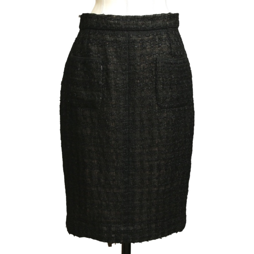 CHANEL Skirt Black Tweed Jacket Fantasy Pencil Straight Fantasy Zipper Sz44 2012